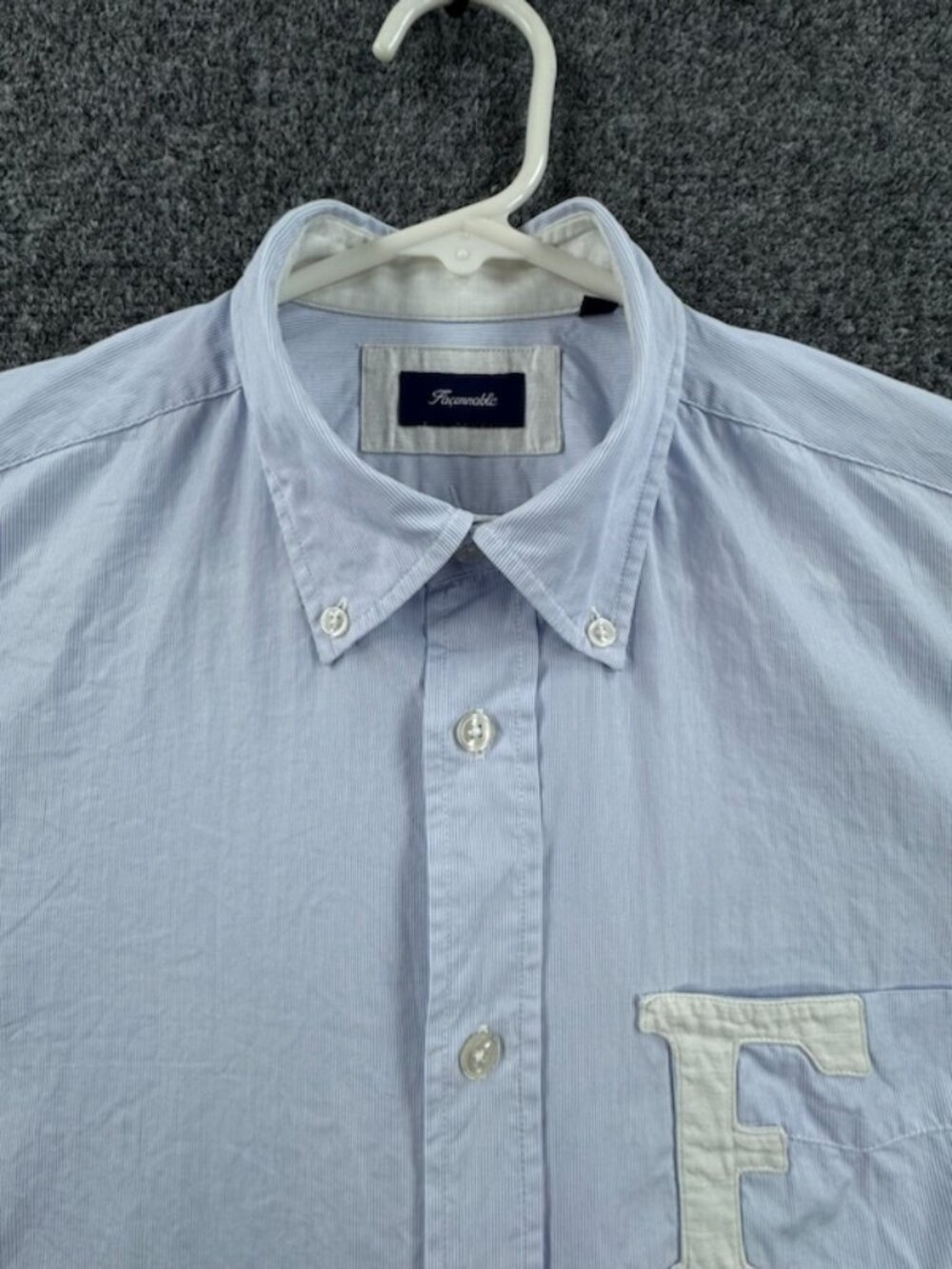 Faconnable Men Logo Cotton Button-Down Medium Elbow Patches Striped Blue White